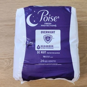 Poise Overnight Incontinence Pads for Women, 8 Drop Extra Coverage, 24 Count - Picture 1 of 2