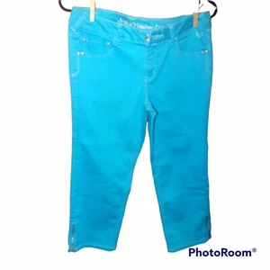 Justice Premium Blue Jeans Girls 14 1/2 Capri Button Pocket Bling - Picture 1 of 7