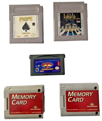 Gameboy Advance Superman Ishido & Solitaire Gameboy & 2 Nintendo 64 Memory Cards - Image 1 of 4