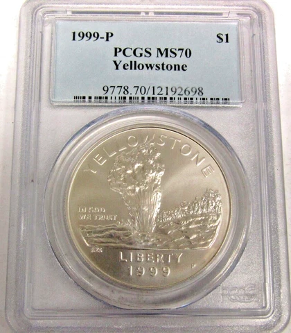 1999 P $1 Yellowstone Commemorative 90% Silver Dollar PCGS MS70 Cover