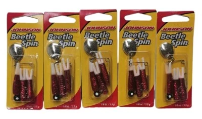 JOHNSON BEETLE SPIN 1/8 oz. BSVP1/8CH RSW Red Sparkle Lot of 5 - Image 1 of 2