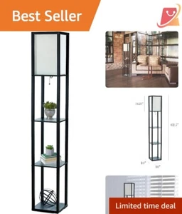62.5" Floor Lamp Linen Shade 3 Shelves Modern Storage Organizer Home Decor - Picture 1 of 10