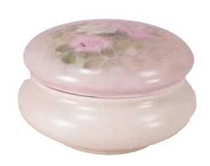 T K Czechoslovakia Powder Jar & Lid Pink Roses Porcelain Thun Thuny Vintage Nice - Picture 1 of 6