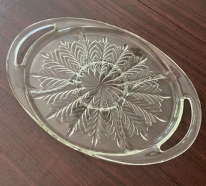 Jeannette Glass Feather 5 Section Handled Clear Glass RELISH TRAY - Vintage - Picture 1 of 3