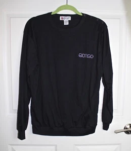 VTG 80s Giorgio Beverly Hills Black Pullover Shirt Rhinestones Jersey Knit Sz LG - Picture 1 of 4