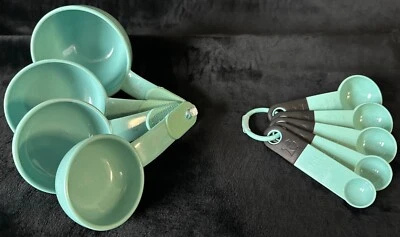 KitchenAid 9Pc SET - 4 Measuring Cups & 5 Spoons w/ Soft Handles Aqua Sky USED - Image 1 of 3