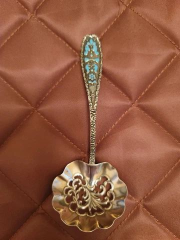 Sterling Silver Enamel Pierced Berry Bon Bon Nut Spoon Cover