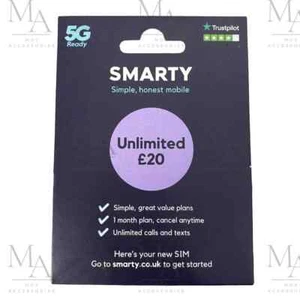 Smarty £10 £20 Sim Card Pay As You Go 4G 5G (Runs on Three Network in the UK) - Picture 1 of 6