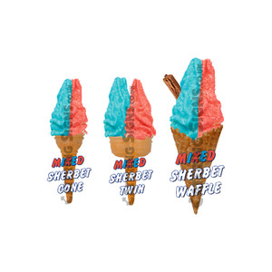 Mixed Sherbet Whippy Ice Cream Cone Stickers Set of 3 - Single, Twin & Waffle