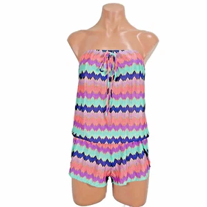 Victoria's Secret Swim Chevron Stripe Romper Coverup Size Small Metallic - Picture 1 of 8