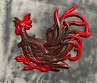 Vintage Metal Fighting Rooster Kitchen Wall Hanging Plaque Red 12" X 9"