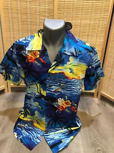 Palmwave Hawaiian Button Up Shirt 100% Cotton Small S Blue Surfer NEW WITH TAGS - Picture 1 of 8
