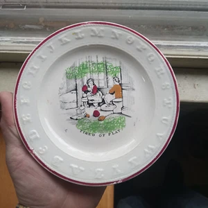 PLACA ALFABETO ABC INFANTIL AÑOS 1860 "CANSADO DE JUGAR" NIÑOS CON JUGUETES MARCA DE FONDO "60" - Imagen 1 de 5