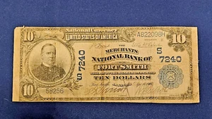 1902 7240 National Currency Merchants Fort Smith AR 10 Dollar Bill Blue Seal - Picture 1 of 2
