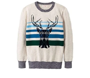 NWT CAT & JACK BOY’S FLOCKED STAG DEER CHRISTMAS HOLIDAY SWEATER SIZE XL 16 - Picture 1 of 4