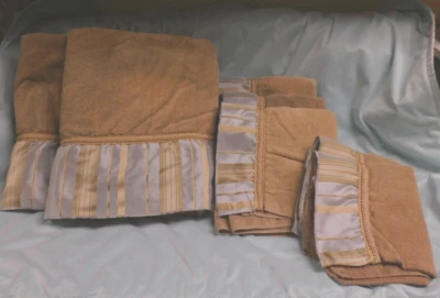 JUEGO DE TOALLAS AVANTI 7 PIEZAS 2 BAÑOS 3 MANOS 2 LAVADOS CACAO MARRÓN AZUL ACAMPANADO ESTILO VINTAGE Foto 1 de 4