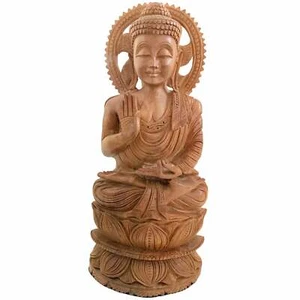 Indian Sandalwood Sitting Buddha Lotus Meditation HandMade Mysore Antique - Picture 1 of 8