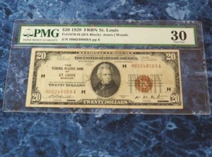 1929 $20 FRBN St Louis FR#1870-H (HA Block) Jones / Woods PMG VF30 – Nice! - Picture 1 of 10