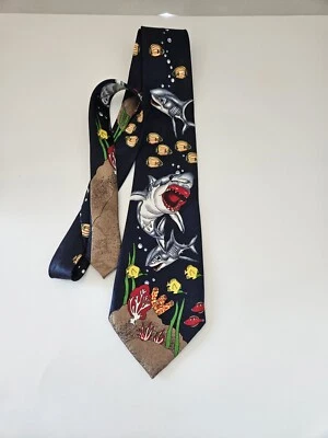 Hand Painted Shark Necktie Under The Sea Funny Perfect Holidays Gift  - Image 1 of 4