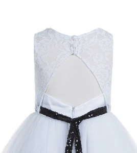 Lace Tulle Dress Backless White Flower Girl Dress A-Line Girl Dresses Pageant - Picture 1 of 21