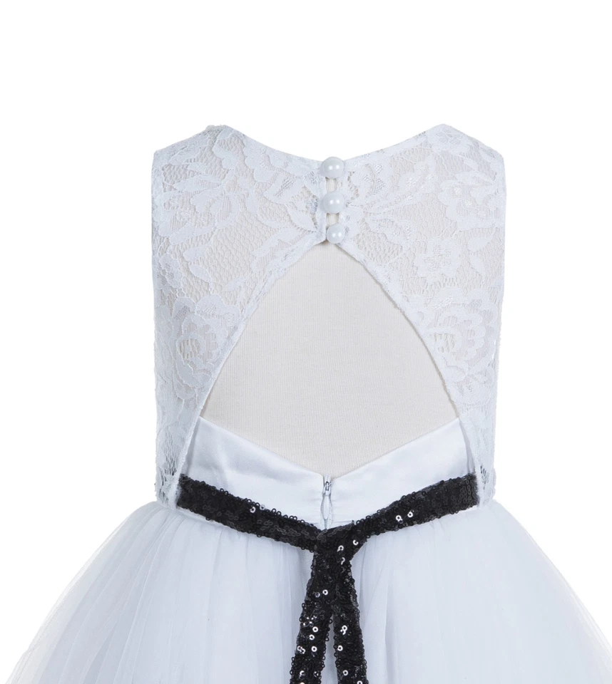Lace Tulle Dress Backless White Flower Girl Dress A-Line Girl Dresses Pageant - Image 1 of 1