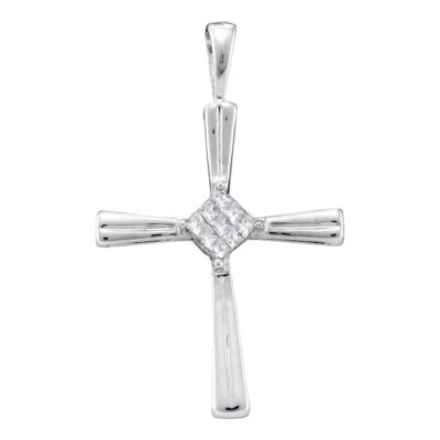 Dije colgante con cruz de diamantes princesa para mujer de oro blanco de 14 k Foto 1 de 2