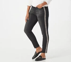 Lisa Rinna Collection dünne Damen-Smoking bedruckt gestreifte schwarze Jeans, Größe Reg.00 - Bild 1 von 12