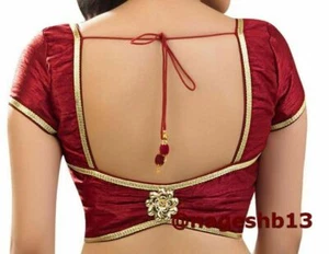 Konfektionierte Sari Bluse, Designer Dupion Seidensari Bluse, Patch Bluse, Choli, - Bild 1 von 24