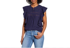 Caslon dunkelblau bestickt Passe Spitzenbesatz Rüschen Tank Größe Small - Bild 1 von 6