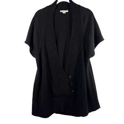 Suéter Coldwater Creek XL Negro Sólido Tejido Grueso Manga Corta Envolvente Túnica Botón Foto 1 de 4