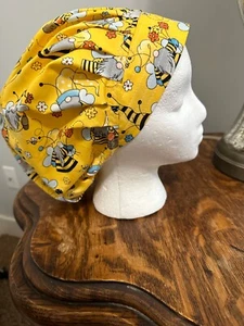 GNOMES ON YELLOW BOUFFANT SURGICAL NURSES SCRUB HAT BOUFFANT,CHEMO, TECH - Picture 1 of 2