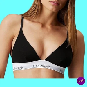 CALVIN KLEIN Women's Unlined Cotton Triangle Bra, Black/White, Size M - Picture 1 of 7