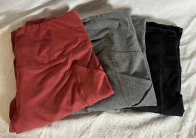 Conjunto de 3 pantalones elásticos para mujer So negro gris color rojo oscuro con bolsillos talla M Foto 1 de 4