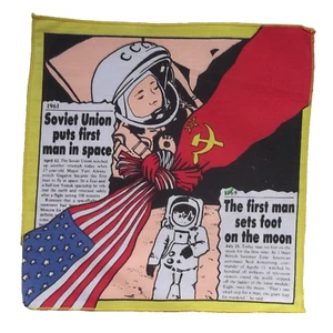 Handkerchief Vintage Top Pocket Square Hanky 1970s Soviet Union Man on the Moon - Picture 1 of 12
