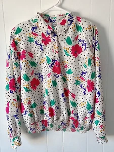 Vintage CRICKET LANE Large Multi Colored Floral Polka Dot Long Sleeve Blouse Top - Picture 1 of 16