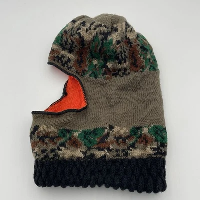 Vintage Knit Ski Mask Camo Face Cover Balaclava Hunting Cold Weather Orange - Image 1 of 4