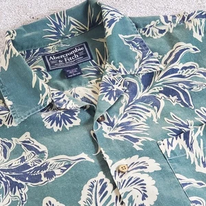 Abercrombie & Fitch Mens Short Sleeve Button Shirt SZ L Floral Design Green/Blue - Picture 1 of 14