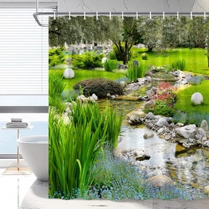 70x70 in Garden Landscape Shower Curtain Spring Summer Nature Plants Multicol... - Picture 1 of 6