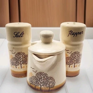 Vintage Giftco Brown Tree Crackle Glaze Salt Pepper Shakers Creamer Pitcher Set  - Picture 1 of 15