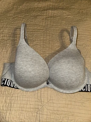 Cacique Bra Womens 38dd Gray Boost Plunge Underwire Push Up Padded Logo Straps - Image 1 of 4