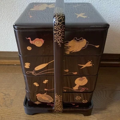 Antigua lonchera japonesa lacada Jubako Jyubako MAKI-E con mango 10,4 pulgadas Foto 1 de 4