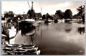 Postcard Bremervörde Germany Hafen Harbor Boats Trees 1950s RPPC View - Picture 1 of 2