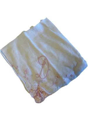 Hankie Handkerchief Vintage Floral Pink White Floral monogrammed D - Image 1 of 3