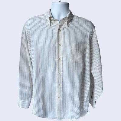 Van Heusen 417 Vanopress Striped Button-Down Shirt Ivory/Brown L/S Vintage - Image 1 of 4
