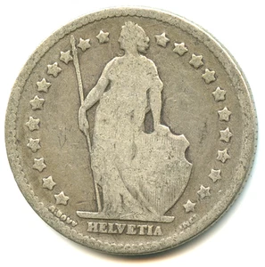 Suisse 1 franc argent Helvetia debout 1877 R n°7811 - Foto 1 di 2