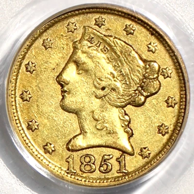 1851-D $5 Gold Half-Eagle PCGS XF 40 CAC Certified-Dahlonega Southern Gold Coin! - Image 1 of 4