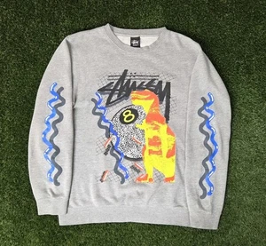 Stussy Sci-fi Grid Sweatshirt Size Med. Reggae skateboarding Eight Ball Dinosaur - Picture 1 of 17