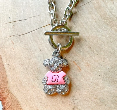 Brighton Silver TEDDY Bear Charm Bracelet Pink Shirt Rhinestones Animal Toggle - Image 1 of 4