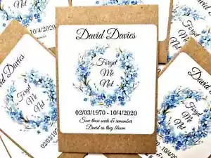 Personalised Funeral Favours Forget Me Not Seeds Memorial Wreath Packs (F11P) - Picture 1 of 4