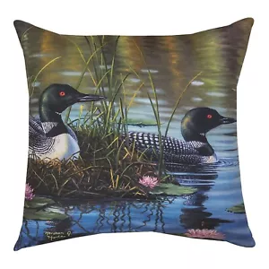 LOONS ON THE LAKE TEXTURED INDOOR OUTDOOR THROW PILLOW - 18" SQUARE - Picture 1 of 1
